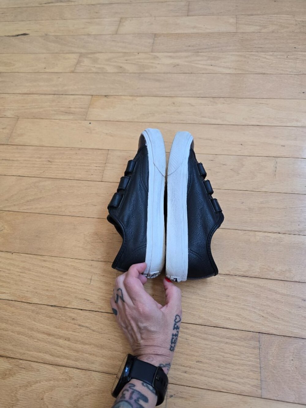 Vans | Old Skool V Black Metallic Pewter Leather Skater Sneakers | WMS 6 - Picture 7 of 9